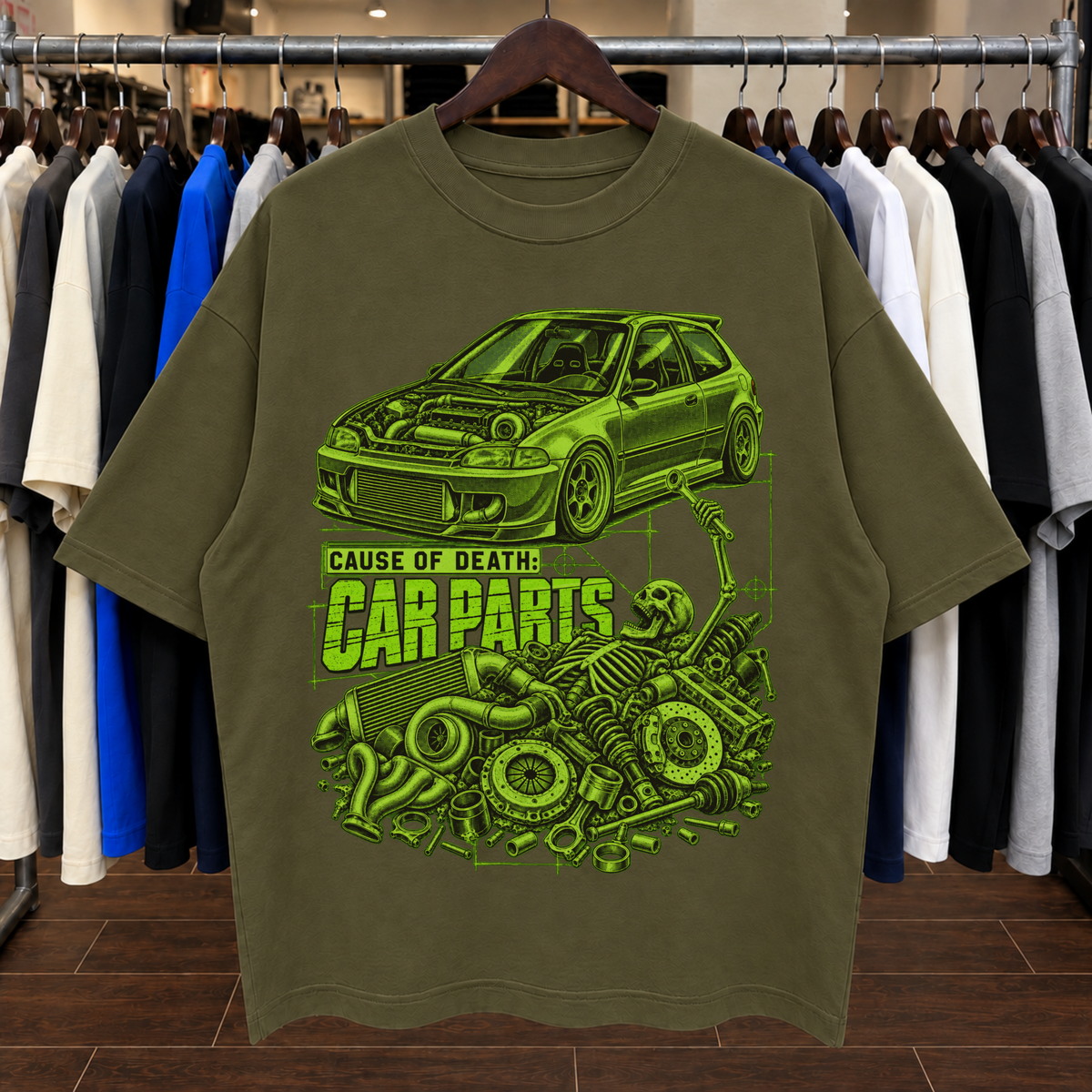 CAUSE OF DEATH. CAR PARTS. - Tee Oversized