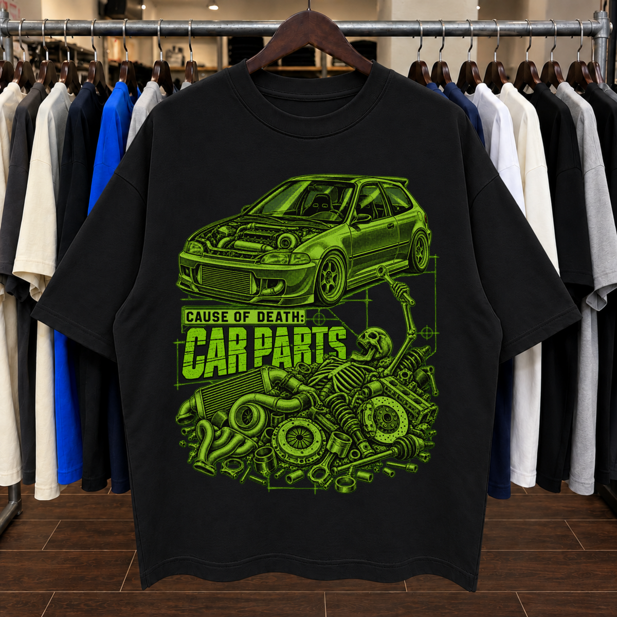 CAUSE OF DEATH. CAR PARTS. - Tee Oversized
