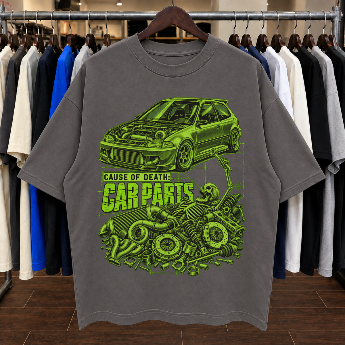 CAUSE OF DEATH. CAR PARTS. - Tee Oversized