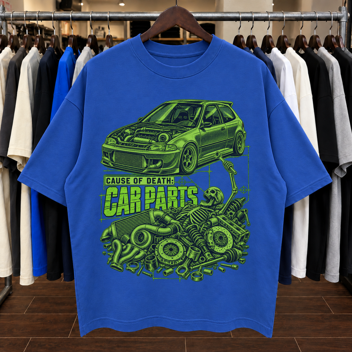 CAUSE OF DEATH. CAR PARTS. - Tee Oversized