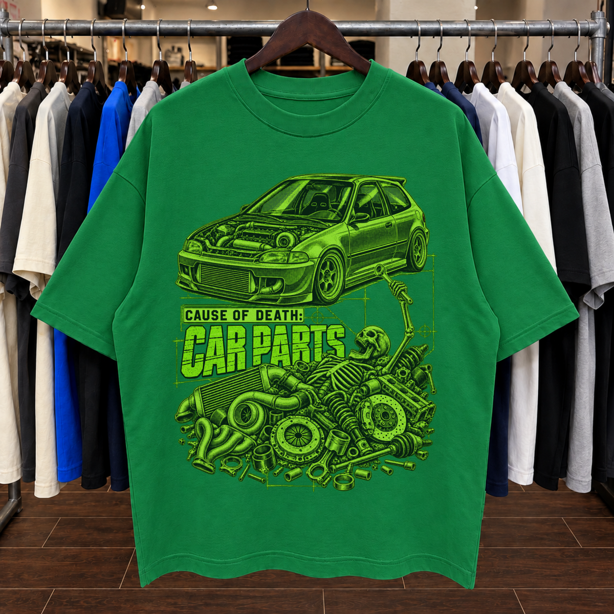CAUSE OF DEATH. CAR PARTS. - Tee Oversized